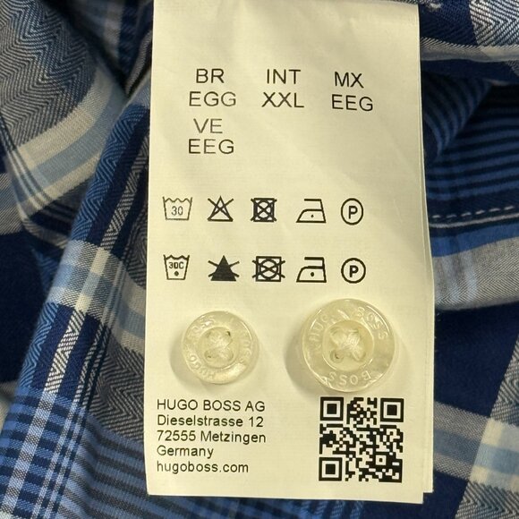 Hugo Boss NWT Green Label Button Up Shirt Mens XXL Blue Plaid Cotton Long Sleeve - Picture 10 of 12